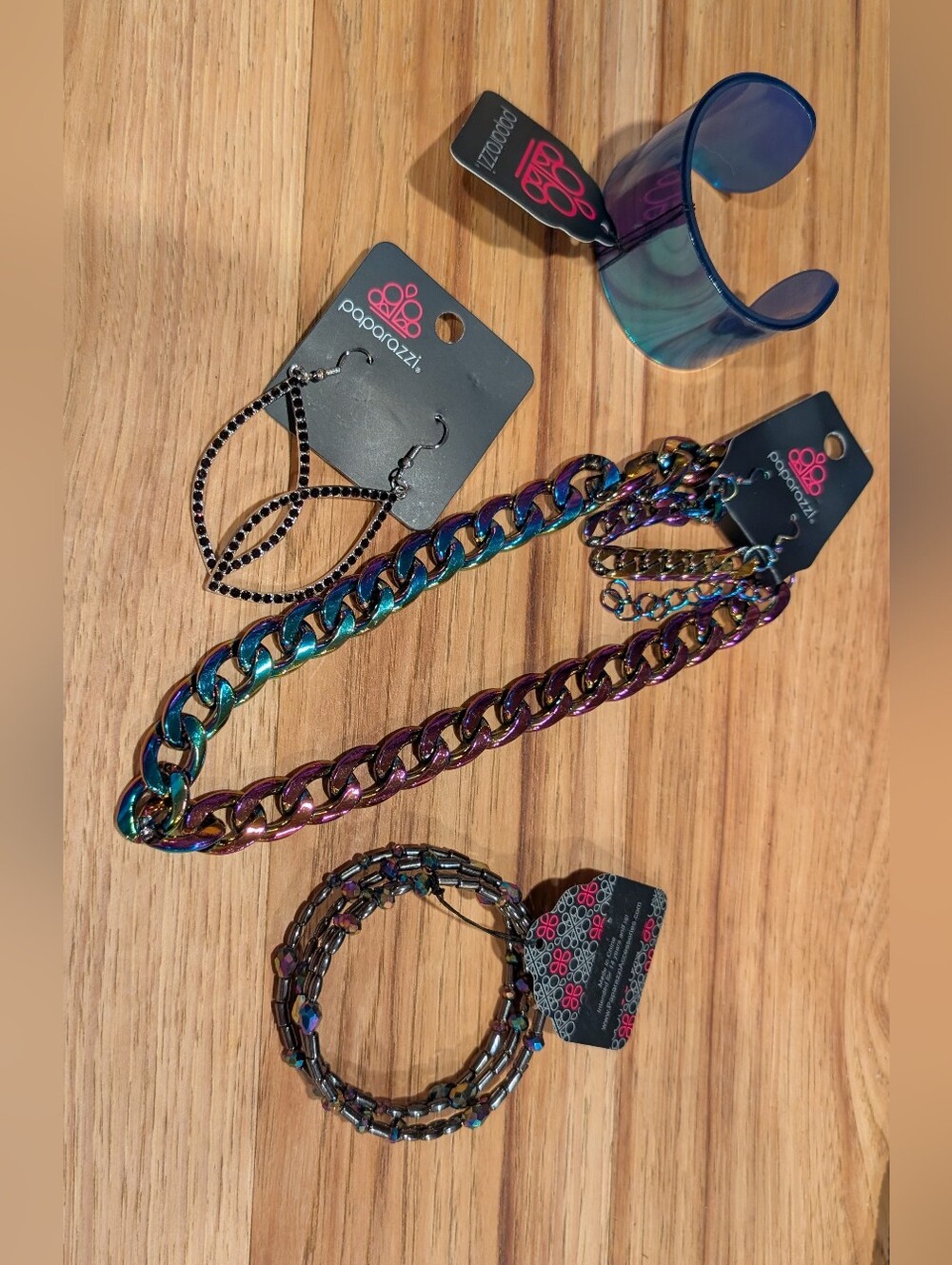 Paparazzi Iridescent Oil Spill Purple Blue Green Chunky Chain Set